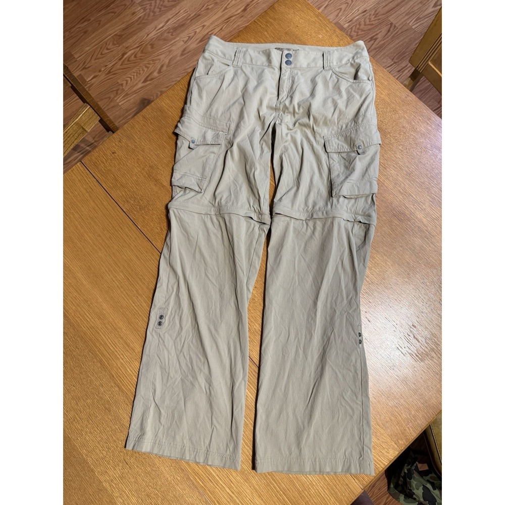 prAna Convertible Cargo‎ Pants Womens 12 Khaki Zip Off Hiking Outdoor Ripstop